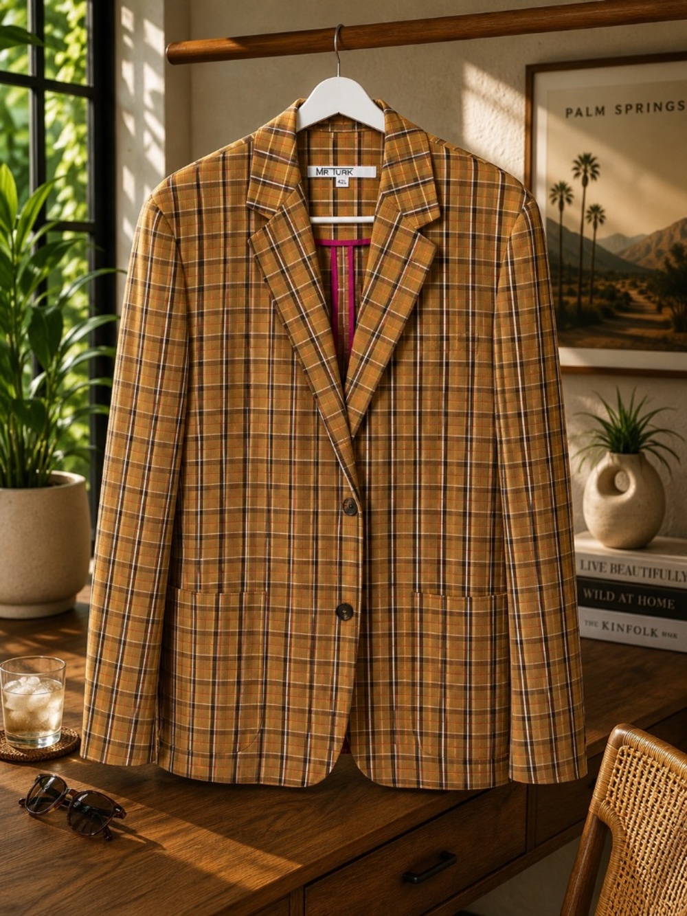 Mr Turk Trina Turk Men’s 42L Brown Plaid Blazer Sport Coat Resort